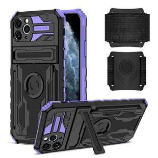 For iPhone 11 Pro Max Kickstand Detachable Armband Phone Case (Purple)