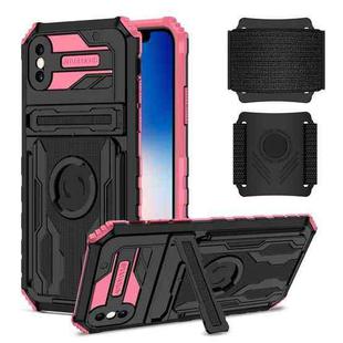 For iPhone X / XS Kickstand Detachable Armband Phone Case(Pink)