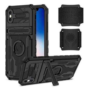 For iPhone X / XS Kickstand Detachable Armband Phone Case(Black)