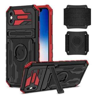 For iPhone X / XS Kickstand Detachable Armband Phone Case(Red)