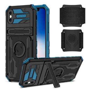 For iPhone X / XS Kickstand Detachable Armband Phone Case(Blue)