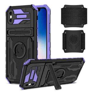 For iPhone X / XS Kickstand Detachable Armband Phone Case(Purple)