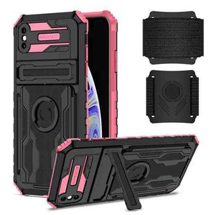 For iPhone XS Max Kickstand Detachable Armband Phone Case(Pink)