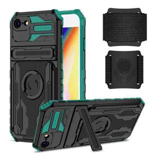 For iPhone SE 2022 / SE 2020 / 8 / 7 Kickstand Detachable Armband Phone Case(Deep Green)