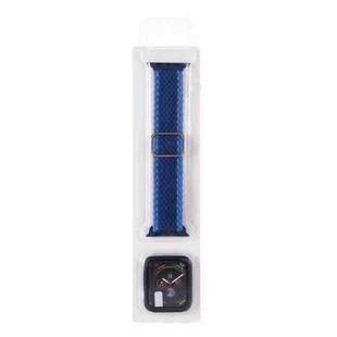 Adjustable Striped Woven Nylon Watch Band + Watch Case Set For Apple Watch Series 7 41mm/6&SE&5&4 40mm/3&2&1 38mm(Blue)