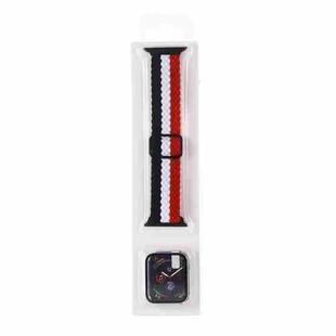 Adjustable Striped Woven Nylon Watch Band + Watch Case Set For Apple Watch Series 7 41mm/6&SE&5&4 40mm/3&2&1 38mm(Black Red White)