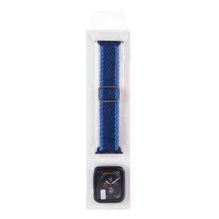Adjustable Striped Woven Nylon Watch Band + Watch Case Set For Apple Watch Series 7 45mm/6&SE&5&4 44mm/3&2&1 42mm(Blue)