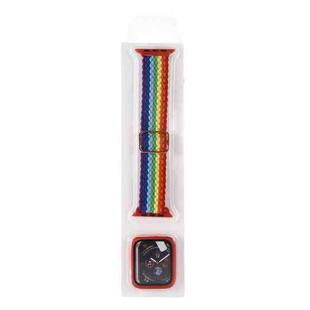 Adjustable Striped Woven Nylon Watch Band + Watch Case Set For Apple Watch Series 7 45mm/6&SE&5&4 44mm/3&2&1 42mm(Colorful)