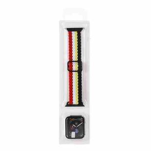 Adjustable Striped Woven Nylon Watch Band + Watch Case Set For Apple Watch Series 7 45mm/6&SE&5&4 44mm/3&2&1 42mm(Black Yellow White Red)