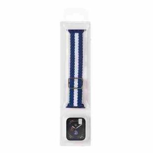 Adjustable Striped Woven Nylon Watch Band + Watch Case Set For Apple Watch Series 7 45mm/6&SE&5&4 44mm/3&2&1 42mm(Blue White)