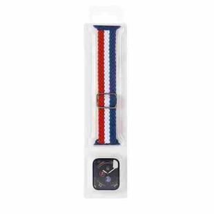 Adjustable Striped Woven Nylon Watch Band + Watch Case Set For Apple Watch Series 7 45mm/6&SE&5&4 44mm/3&2&1 42mm(Red White Blue)