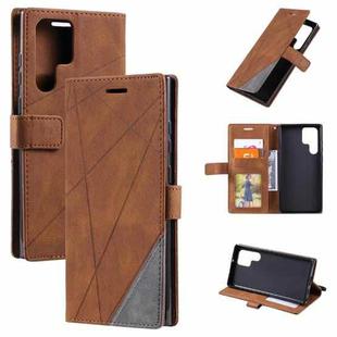 For Samsung Galaxy S22 Ultra 5G Skin Feel Splicing Horizontal Flip Leather Phone Case(Brown)