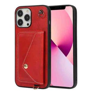 Crossbody Wallet Card Bag Phone Case For iPhone 13 Pro(Red)