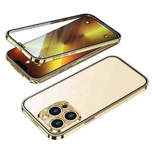 For iPhone 13 Pro Max Buckle Installation Double-sided Protective Phone Case (Gold)