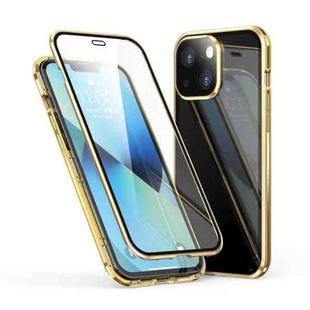 Electroplating Frame Double Sides Tempered Glass Magnetic Adsorption Phone Case For iPhone 13 mini(Gold)