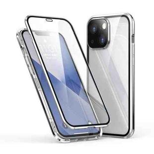 Electroplating Frame Double Sides Tempered Glass Magnetic Adsorption Phone Case For iPhone 13 mini(Silver)