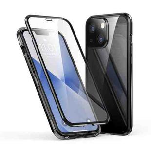 Electroplating Frame Double Sides Tempered Glass Magnetic Adsorption Phone Case For iPhone 13(Black)