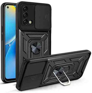For OPPO A74 4G Sliding Camera Cover Design TPU+PC Phone Protective Case(Black)