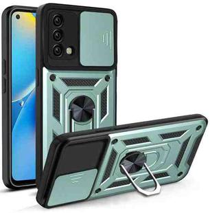 For OPPO A74 4G Sliding Camera Cover Design TPU+PC Phone Protective Case(Dark Green)