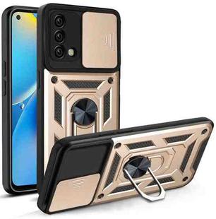 For OPPO A74 4G Sliding Camera Cover Design TPU+PC Phone Protective Case(Gold)
