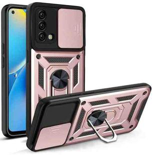 For OPPO A74 4G Sliding Camera Cover Design TPU+PC Phone Protective Case(Rose Gold)