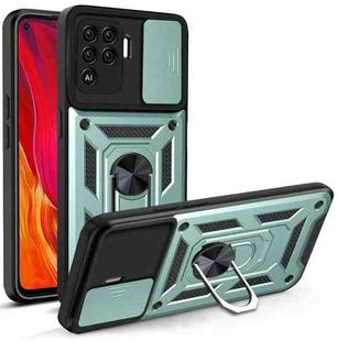 For OPPO A94/Reno5/F19 Pro/Reno5 Lite Sliding Camera Cover Design TPU+PC Phone Protective Case(Dark Green)
