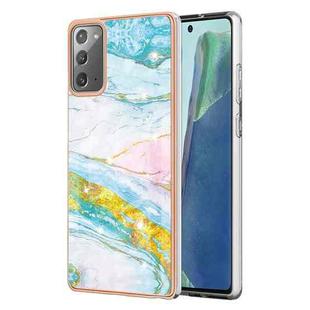 For Samsung Galaxy Note20 Electroplating Marble IMD TPU Phone Case(Green 004)