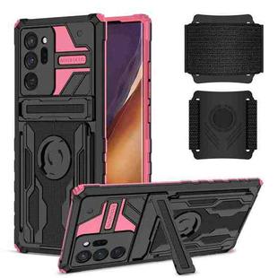For Samsung Galaxy Note20 Ultra Kickstand Detachable Armband Phone Case(Pink)