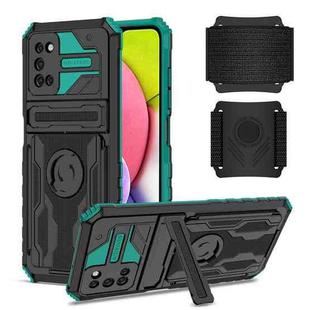 For Samsung Galaxy A03s 166mm Kickstand Detachable Armband Phone Case(Deep Green)