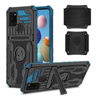 For Samsung Galaxy A21s Kickstand Detachable Armband Phone Case(Blue)