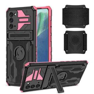 For Samsung Galaxy Note20 Kickstand Detachable Armband Phone Case(Pink)