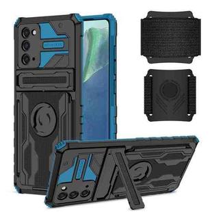 For Samsung Galaxy Note20 Kickstand Detachable Armband Phone Case(Blue)