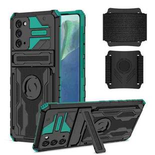 For Samsung Galaxy Note20 Kickstand Detachable Armband Phone Case(Deep Green)