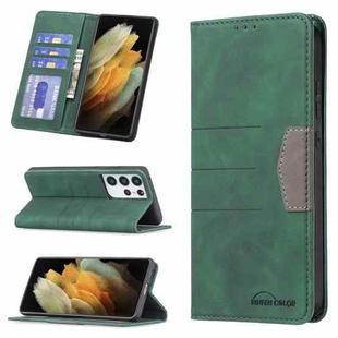 For Samsung Galaxy S21 Ultra 5G Magnetic Splicing Leather Phone Case(Green)