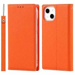 For iPhone 13 Litchi Texture Genuine Leather Phone Case With Lanyard & Holder & Card Slots & Wallet(Orange)