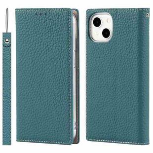 For iPhone 13 Litchi Texture Genuine Leather Phone Case With Lanyard & Holder & Card Slots & Wallet(Sky Blue)