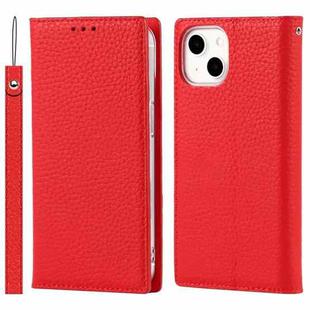 For iPhone 13 mini Litchi Texture Genuine Leather Phone Case With Lanyard & Holder & Card Slots & Wallet (Red)