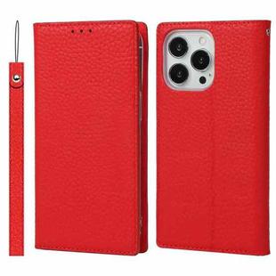For iPhone 13 Pro Litchi Texture Genuine Leather Phone Case With Lanyard & Holder & Card Slots & Wallet (Red)