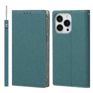 For iPhone 13 Pro Litchi Texture Genuine Leather Phone Case With Lanyard & Holder & Card Slots & Wallet (Sky Blue)