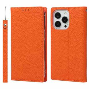 For iPhone 13 Pro Max Litchi Texture Genuine Leather Phone Case With Lanyard & Holder & Card Slots & Wallet (Orange)