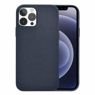 For iPhone 12 / 12 Pro WiWU PC + Calfskin Genuine Leather Phone Case(Navy Blue)