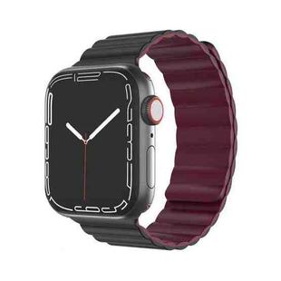 Mutural Moran Series Liquid Silicone Magnetic Strap Watch Band For Apple Watch Ultra 49mm / Series 8&7 45mm / SE 2&6&SE&5&4 44mm / 3&2&1 42mm(Black + Wine Red)