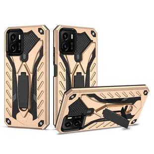 For vivo Y15s Shockproof TPU + PC Protective Phone Case with Holder(Gold)