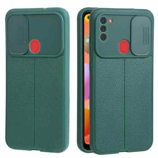 For Samsung Galaxy A11 / M11 Litchi Texture Sliding Camshield TPU Phone Case(Dark Green)