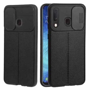 For Samsung Galaxy A20 / A30 Litchi Texture Sliding Camshield TPU Phone Case(Black)