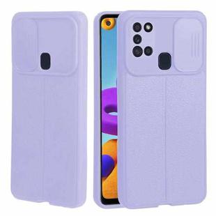 For Samsung Galaxy A21s Litchi Texture Sliding Camshield TPU Phone Case(Light Purple)