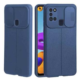 For Samsung Galaxy A21s Litchi Texture Sliding Camshield TPU Phone Case(Blue)