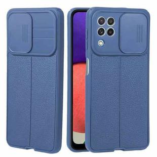 For Samsung Galaxy A22 4G Litchi Texture Sliding Camshield TPU Phone Case(Blue)