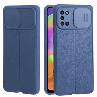 For Samsung Galaxy A31 Litchi Texture Sliding Camshield TPU Phone Case(Blue)