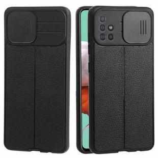 For Samsung Galaxy A51 4G Litchi Texture Sliding Camshield TPU Phone Case(Black)